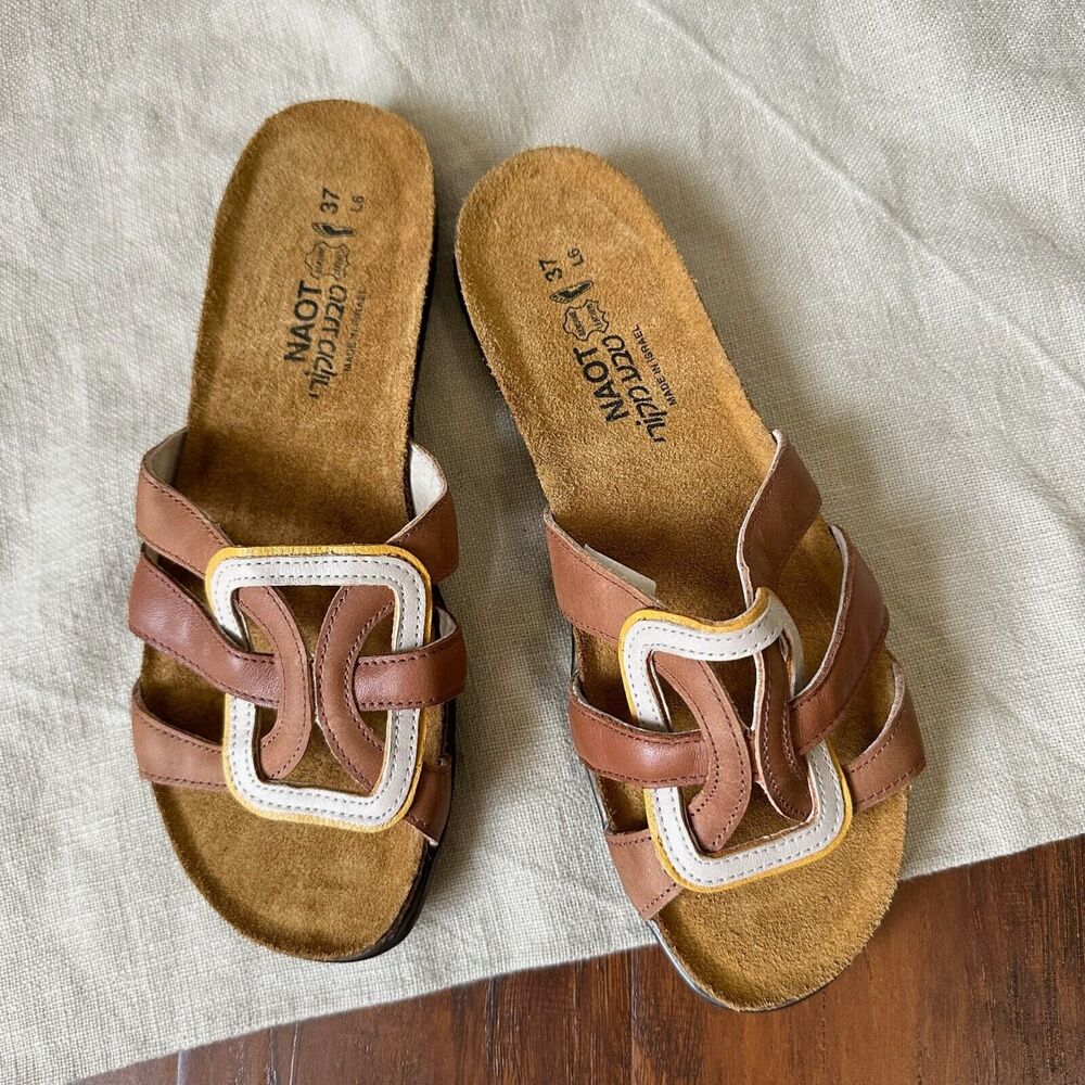 NWOB NAOT Liv Slide Sandals Slip-On Flats in Brown leather